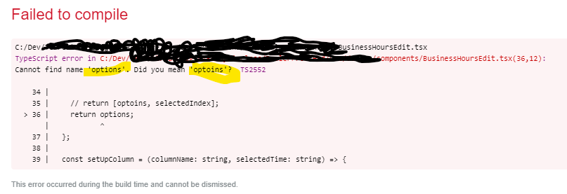 TypeScript error: Cannot find name 'options'. Did you mean 'optoins'?